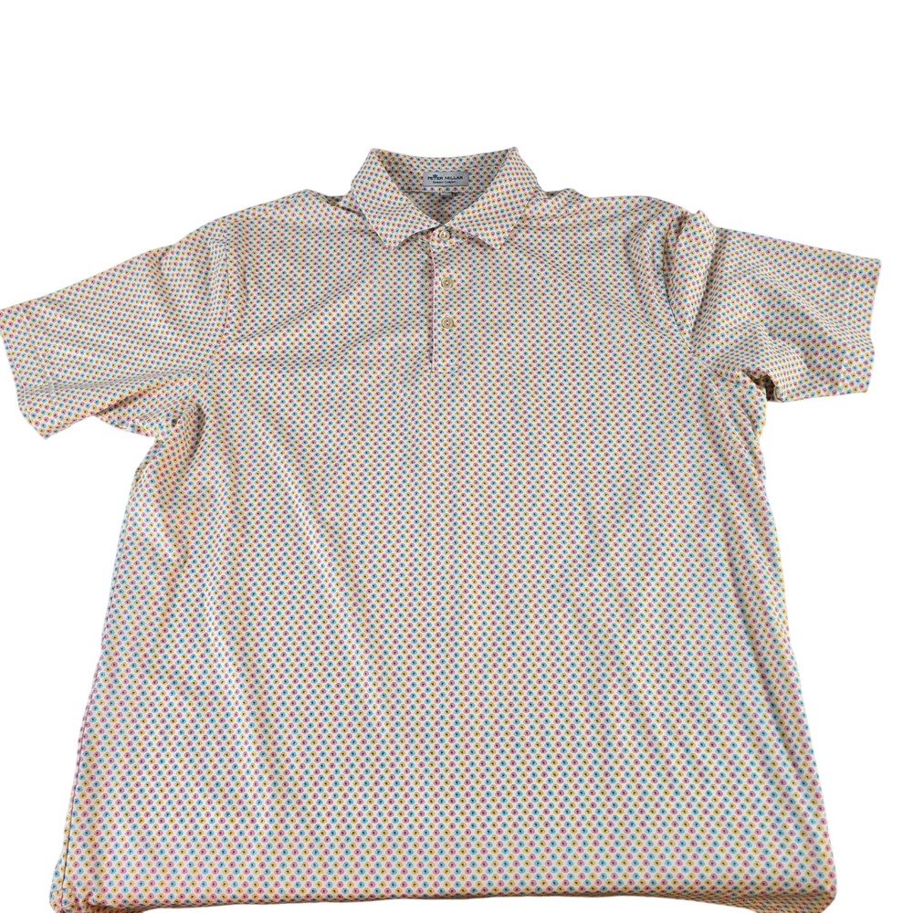Peter Millar Summer Comfort Polo Mens Large White Multi Dot MF22EK13S Golf Shirt